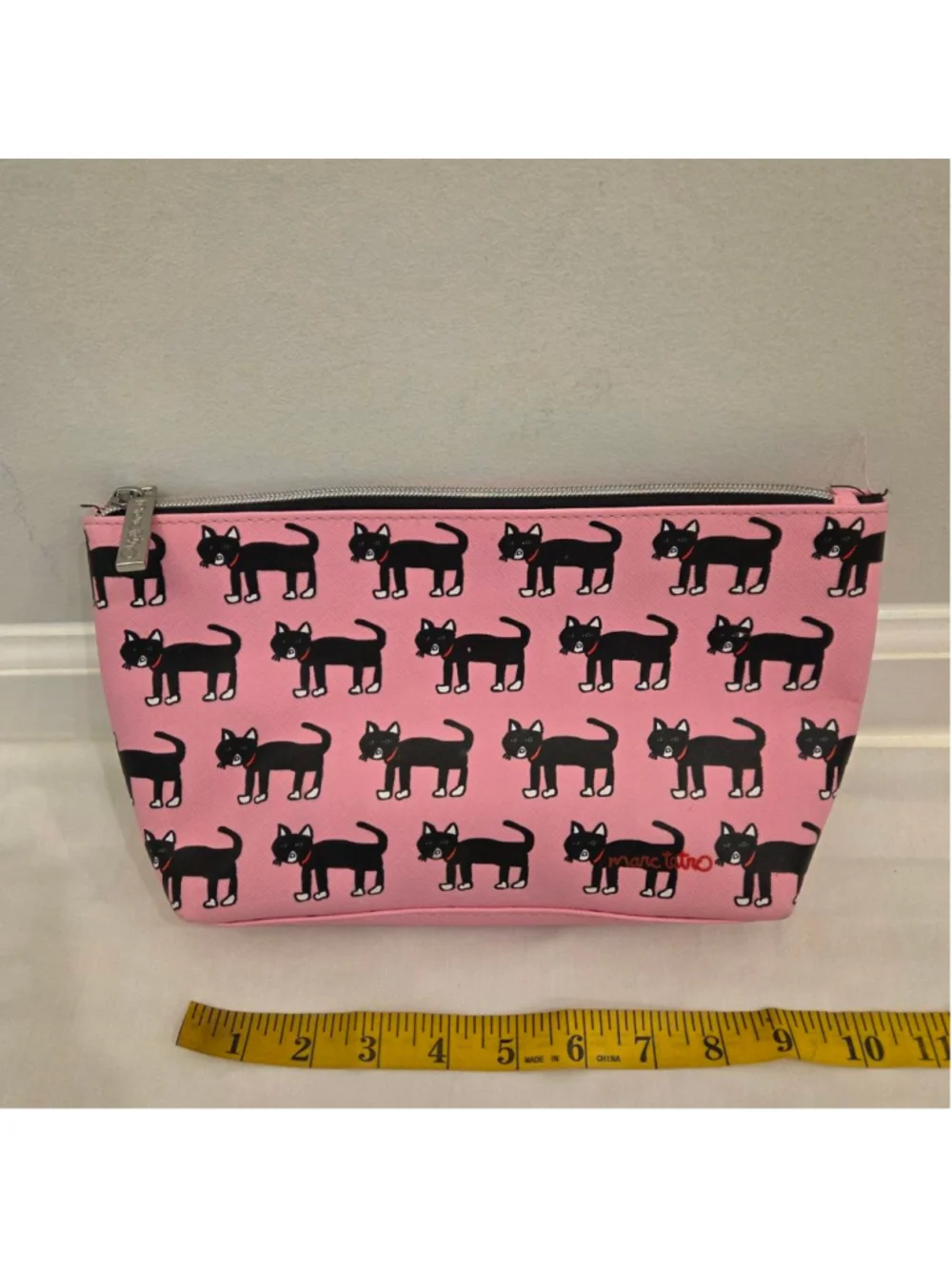 Marc Tetro Pink Black Cat Print Cosmetic Bag